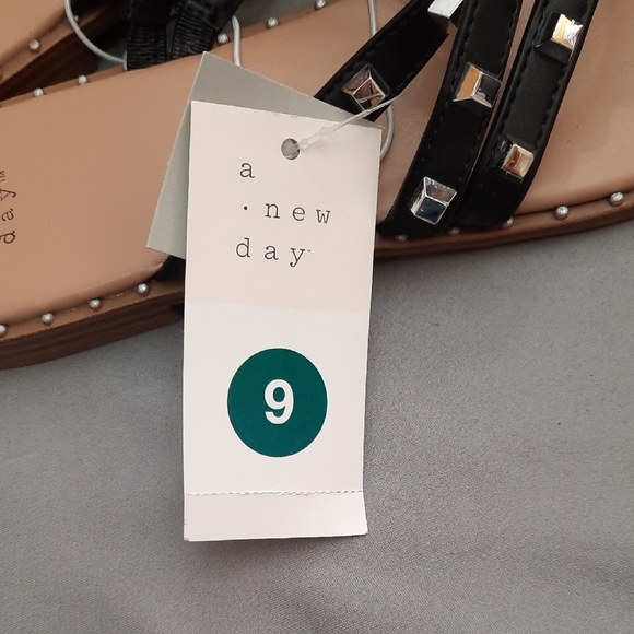 A New Day Black and Silver Studded Sandals - New With Tags - Size 9 - Picture 2 of 11